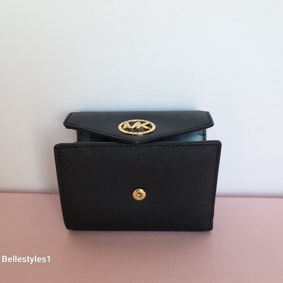 MICHAEL KORS Greenwich Medium Envelope Trifold Saffiano Leather Wallet- Black ⭐ - Picture 11 of 16
